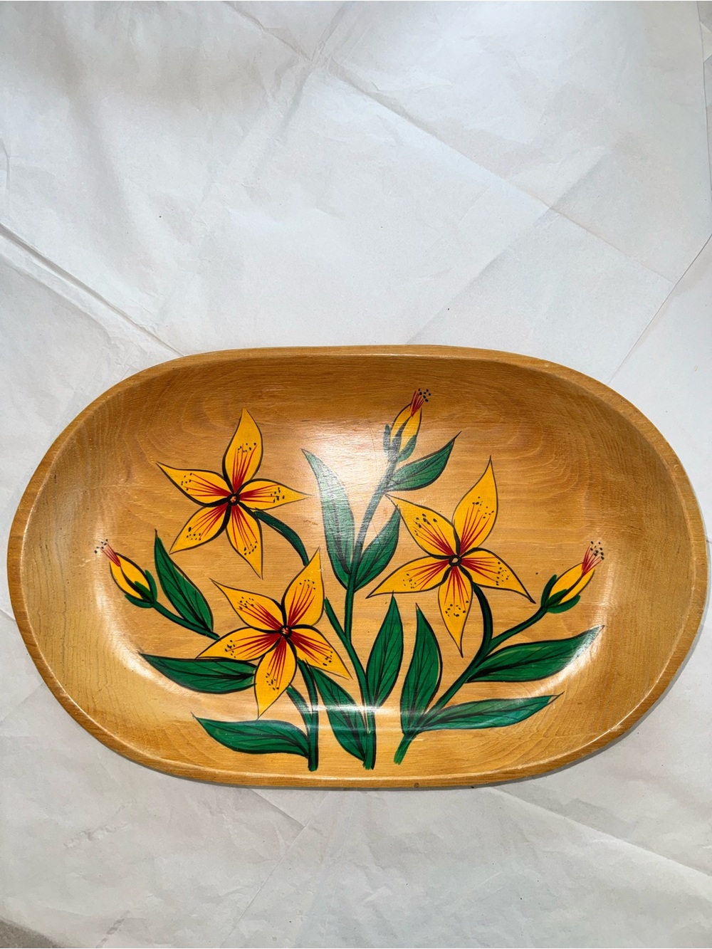 Mid-century Modern Toleware Wood Large Serving Dish Tray Painted Tiger Lillies